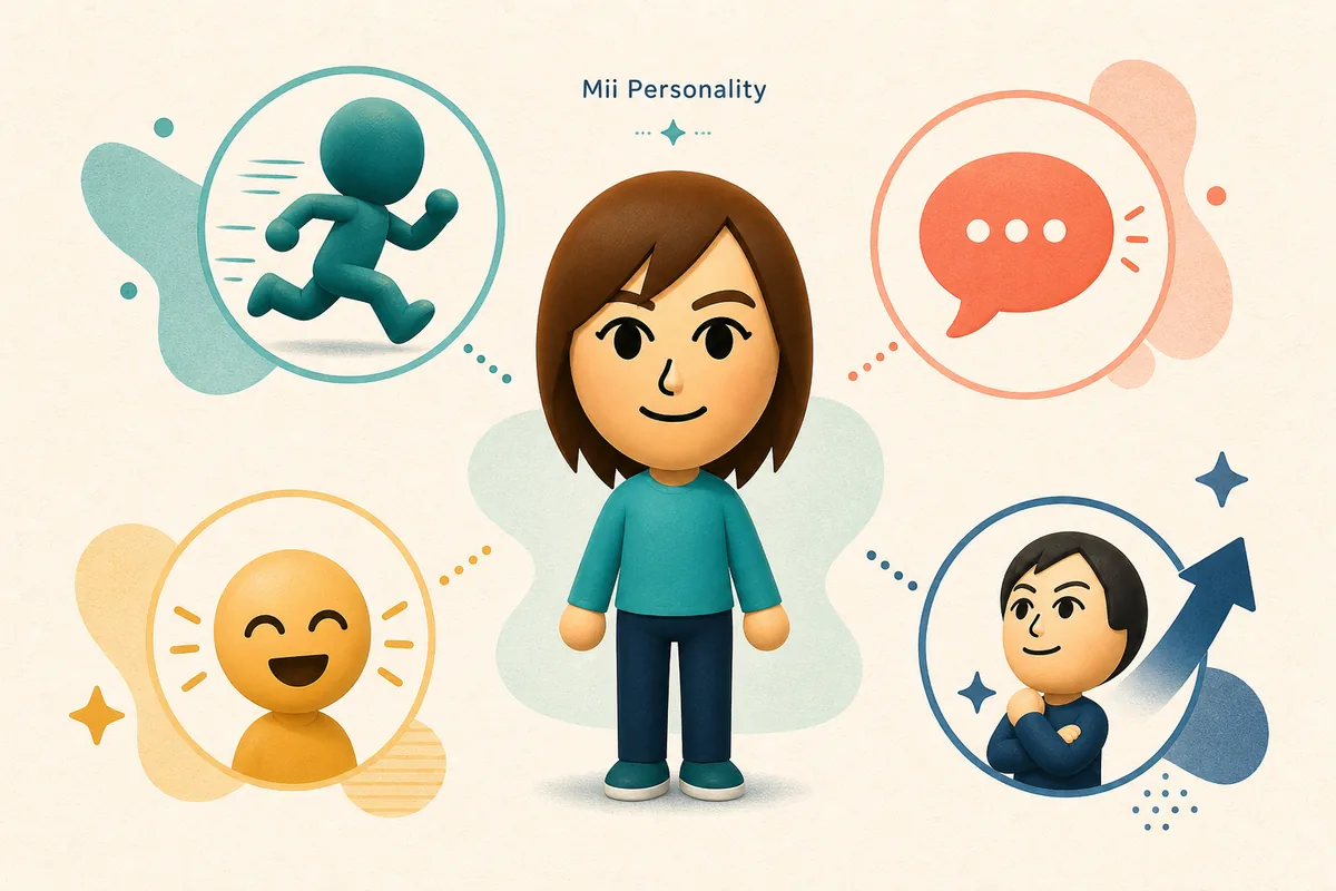 Illustrazione concettuale di un profilo di personalità Mii con quattro direzioni dei tratti
