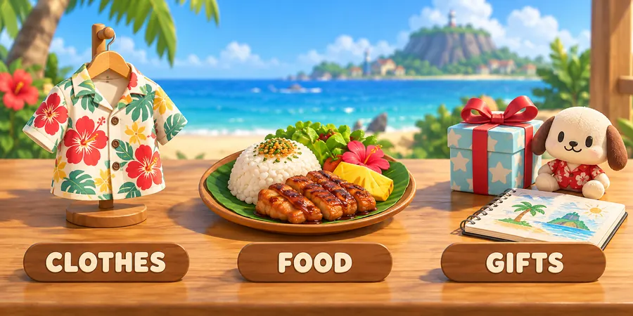 Redaktioneller Vergleich von Kleidung, Essen und Geschenken in Tomodachi Life