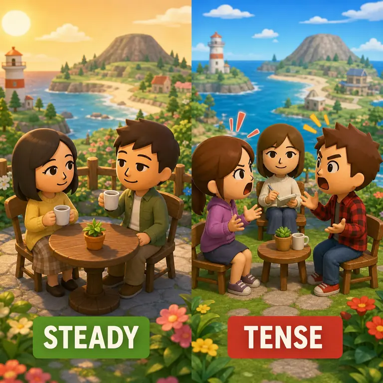 Conceptual comparison of a steady Mii relationship and a tense high-energy conversation with a patient mediator